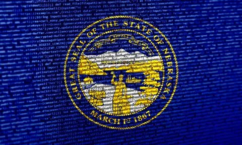 Digital concept with the flag of Nebraska on a tech background. Nebraska in t Illustration