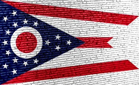 Digital concept with the flag of Ohio on a tech background. Ohio in the conte Illustration