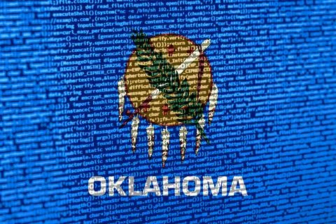 Digital concept with the flag of Oklahoma on a tech background. Oklahoma in t Illustration