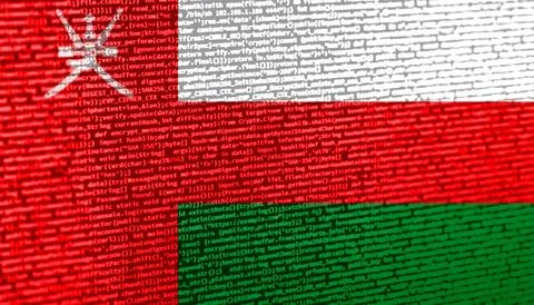 Digital concept with the flag of Oman on a tech background. Oman in the conte Illustration