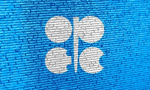 Digital concept with the flag of OPEC on a tech background. OPEC in the conte Illustration