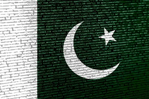 Digital concept with the flag of Pakistan on a tech background. Pakistan in t Stock Illustration