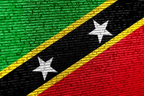Digital concept with the flag of Saint Kitts and Nevis on a tech background.  Illustration
