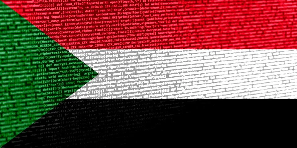 Digital concept with the flag of Sudan on a tech background. Sudan in the con Illustration