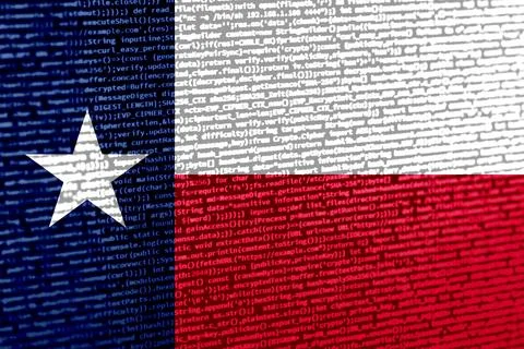 Digital concept with the flag of Texas on a tech background. Texas in the con Foto stock