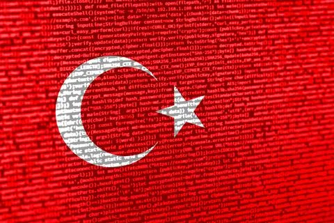 Digital concept with the flag of Turkey on a tech background. Turkey in the c Stock Photos
