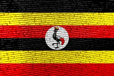 Digital concept with the flag of Uganda on a tech background. Uganda in the c Photos