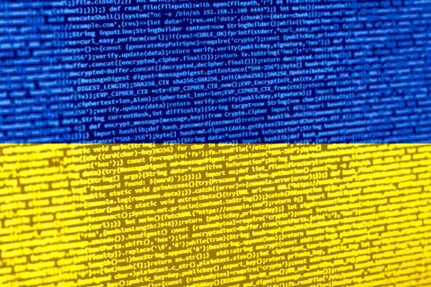 Digital concept with the flag of Ukraine on a tech background. Ukraine in the Photos