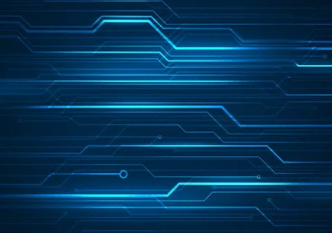 Digital concept illustration with circuit microchip on blue background. Illustrazione stock