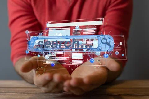 Digital concept of search engine optimization in hands Stock Photos