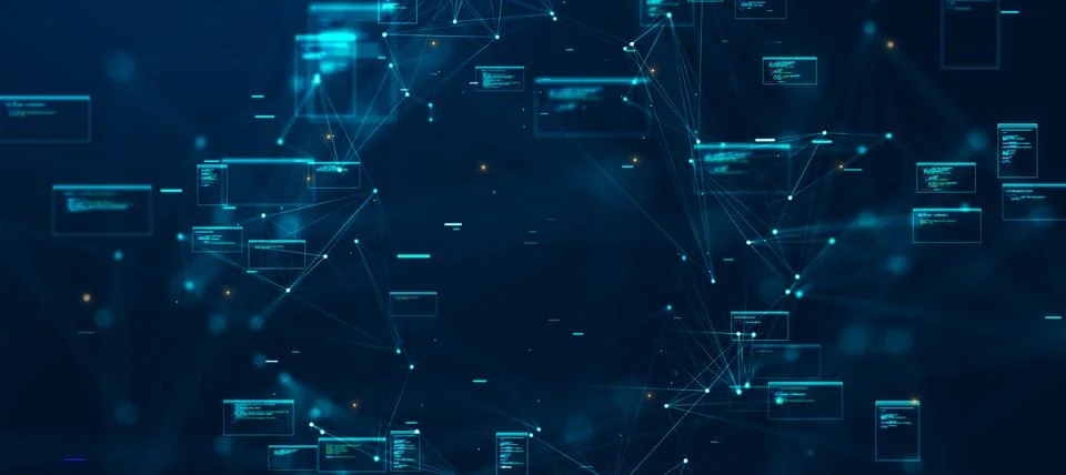 Digital concept showing code windows and data connections, highlighting sec.. 스톡 사진