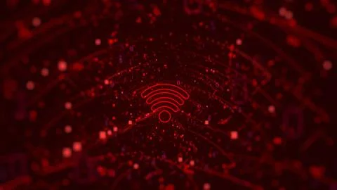 Digital concept: Wireless network icon(Wi-Fi) on red digital background. Wi -Fi 스톡 일러스트