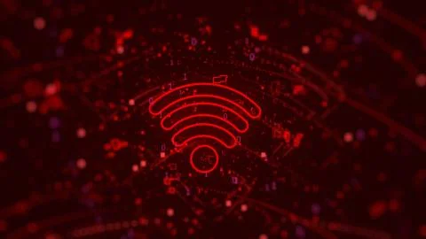 Digital concept: Wireless network icon(Wi-Fi) on red digital background. Wi -Fi 스톡 일러스트
