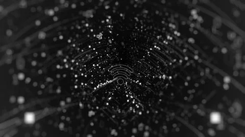 Digital concept: Wireless network icon(Wi-Fi) on black digital background. Wi 스톡 일러스트