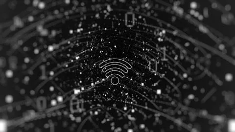 Digital concept: Wireless network icon(Wi-Fi) on black digital background. Wi 스톡 일러스트