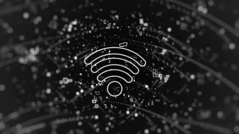 Digital concept: Wireless network icon(Wi-Fi) on black digital background. Wi 스톡 일러스트