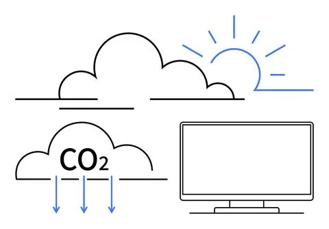 Digital Concepts with Cloud Computing, CO2 Emissions, and Technology Integr.. Stock Illustration