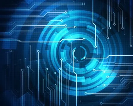 Digital conceptual image circuit microchip on blue background Stock Illustration