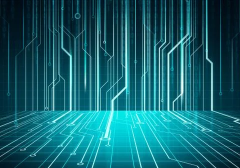 Digital conceptual image circuit microchip on blue wall Illustrazione stock