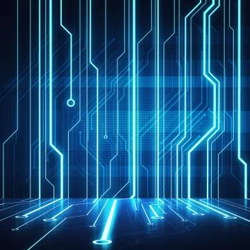 Digital conceptual image circuit microchip on blue wall Stock Illustration