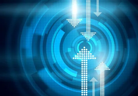 Digital conceptual image of dotted arrows on blue background Stock Illustration