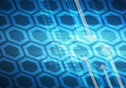 Digital conceptual image witn dotted arrows on hexagon background Stock Illustration