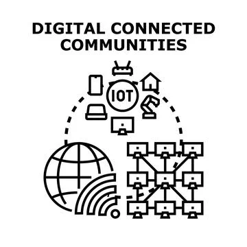 Digital connected communities linking networks and internet of things Illustrazione stock