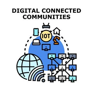 Digital connected communities linking networks and internet of things Stock Illustration