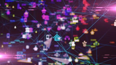 Digital connected devices network nodes Internet of things IOT cloud  库存插图