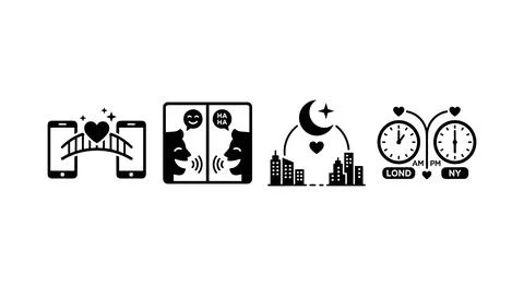 Digital Connection and Long-Distance Relationships Icons Stock Illustration