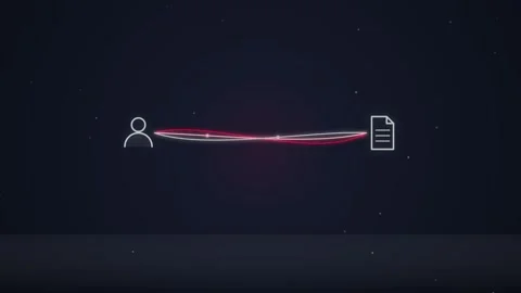 Digital connection between user and document icon on dark background Stock Footage 348423514