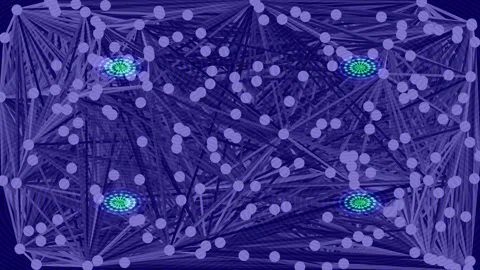 Digital connection web with glowing nodes and data streams background Stock Footage 336162169