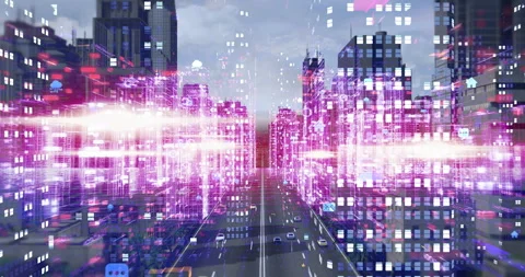 Digital connectivity and internet communication technology in smart city. Stock Footage 337183743