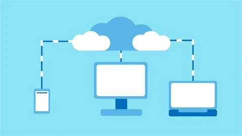 Digital Connectivity Concept with Cloud Computing Devices. Illustrazione stock