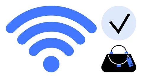 Digital Connectivity, Security, and E-commerce Represented by wireless, Che.. Stock-Illustration