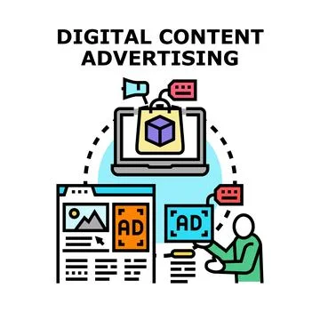 Digital content advertising strategy development promoting internet marketing Stock Illustration