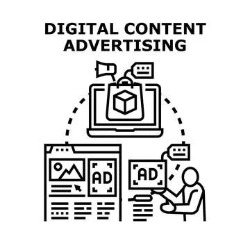 Digital content advertising strategy development promoting internet marketing Stock Illustration