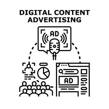 Digital content advertising strategy reaching target audience Stock Illustration