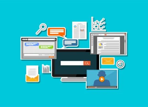 Digital content and internet content. Digital marketing concept. Technology b Stock Illustration