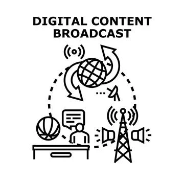 Digital content broadcasting and media distribution concept Illustration