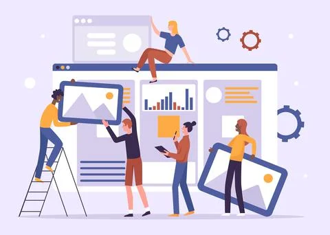 Digital content building process, marketing and programming website interface by Stock Illustration