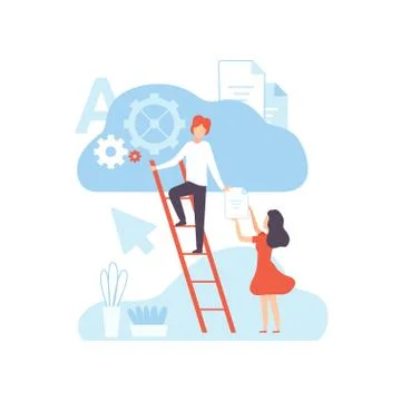 Digital Content Creating, Technology Process of Articles and Media Materials Stock Illustration