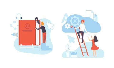 Digital Content Creating, Technology Process of Articles and Media Materials Illustrazione stock