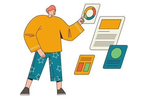 Digital Content Creation and Data Visualization Illustration Stock Illustration