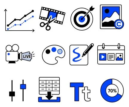 Digital Content Creation and Management Icons Stock Illustration