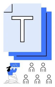 Digital Content Creation with Coding and Collaboration Elements Stock Illustration