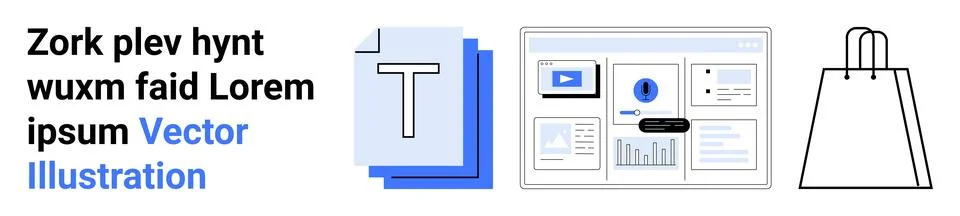 Digital Content Creation with Data Analysis Interface and E-commerce Concept Illustrazione stock