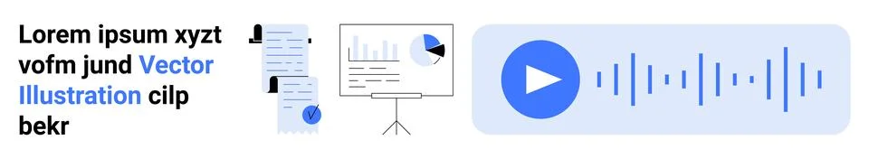 Digital content creation, data analytics, presentation tools, media playback, Illustrazione stock