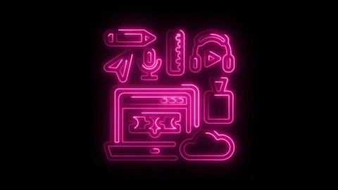 Digital content creation tools neon style animation black background render.. 動画素材 308996952