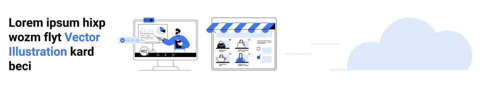 Digital Content Creation Workflow with Computer Screen, Online Storefront, .. Stock Illustration